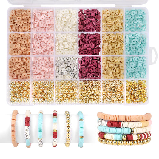 KALIONE Bracelet Making Kit Clay Beads Set Gold Beads for Bracelets Making Flat Round Charm Bracelet Beads for Jewelry Making (Set B)