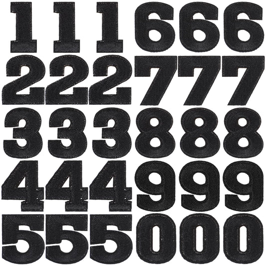 30 Pieces 1.25 Inch Number Patches Black 0-9 Iron on Number Patches Small Applique Embroidery Stickers for Clothes Jeans Dress T-Shirt DIY Craft Accessories