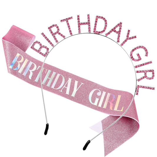 Birthday Crowns for Women Pink Birthday Girl Sash & Birthday Tiara Set Party Glitter Tiaras Birthday Headpiece Birthday Gifts for Women, Sweet Happy Birthday Accessories
