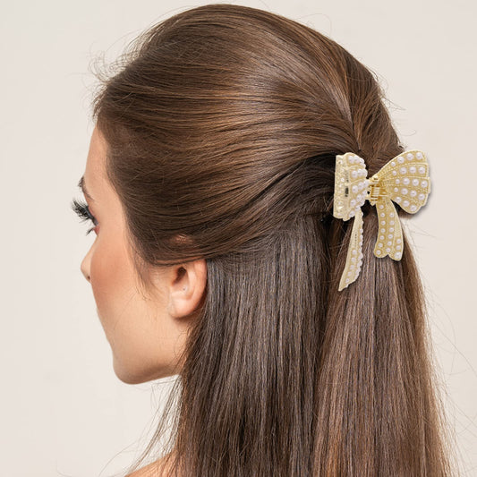 2 Pcs Butterfly Hair Claw Clips Gold Hair Clips Pearl Hair Claw Clips Metal Hair Claws Nonslip Hair Claw Clips Hair Accessories for Women and Girls
