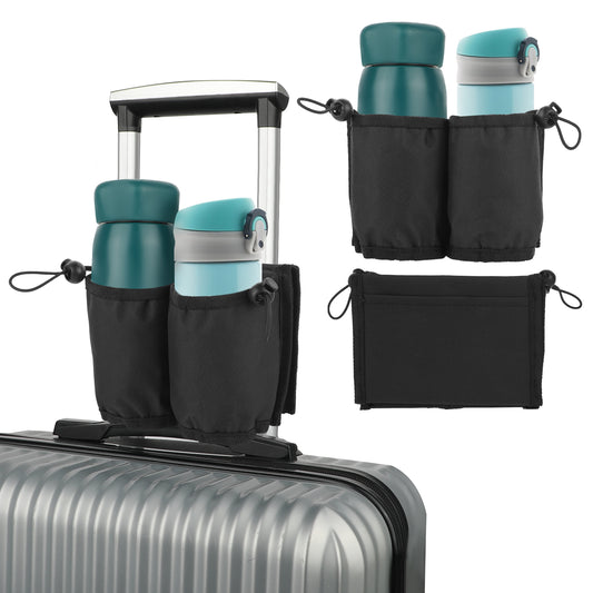 Luggage Cup Holder, Travel Cup Holder for Luggage Free Hands, Suitcase Cup Holder Hold Two Cups, Suitable for Most Flight Attendants, Business People, Travel Essentials(Black)