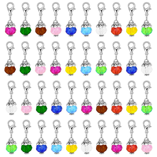 KALIONE 40pcs Clip on Earring Charms for Jewelry Making Crystal Dangle Beads Charms Pendants with Lobster Claw Clasp, Necklace Glass Drop Beads Charms, Necklace Earring Charms