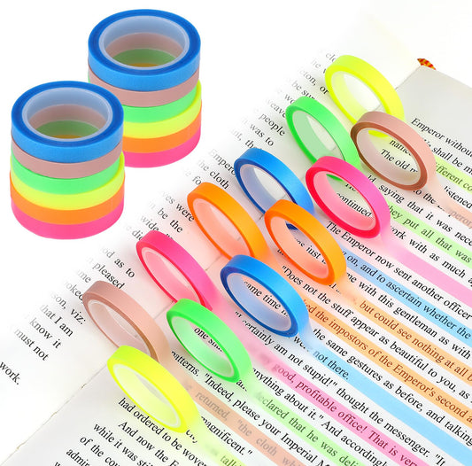 12 Rolls Highlighter Tape, Transparent Highlighter Strips Fluorescent Colored Strips Removable Fluorescent Colored Tags for Students Teachers Reading Class