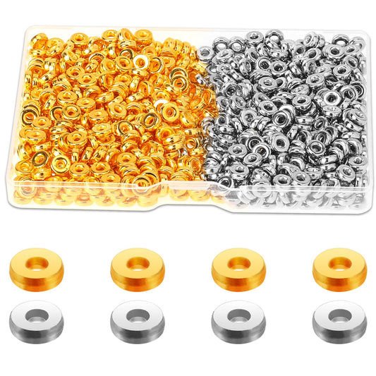 800pcs 6mm Flat Round Spacer Beads CCB Plastic Disc Beads Disc Loose Jewelry Making Beads for DIY Bracelet Necklace Jewelry Earring Crafts Making, Gold & Silver
