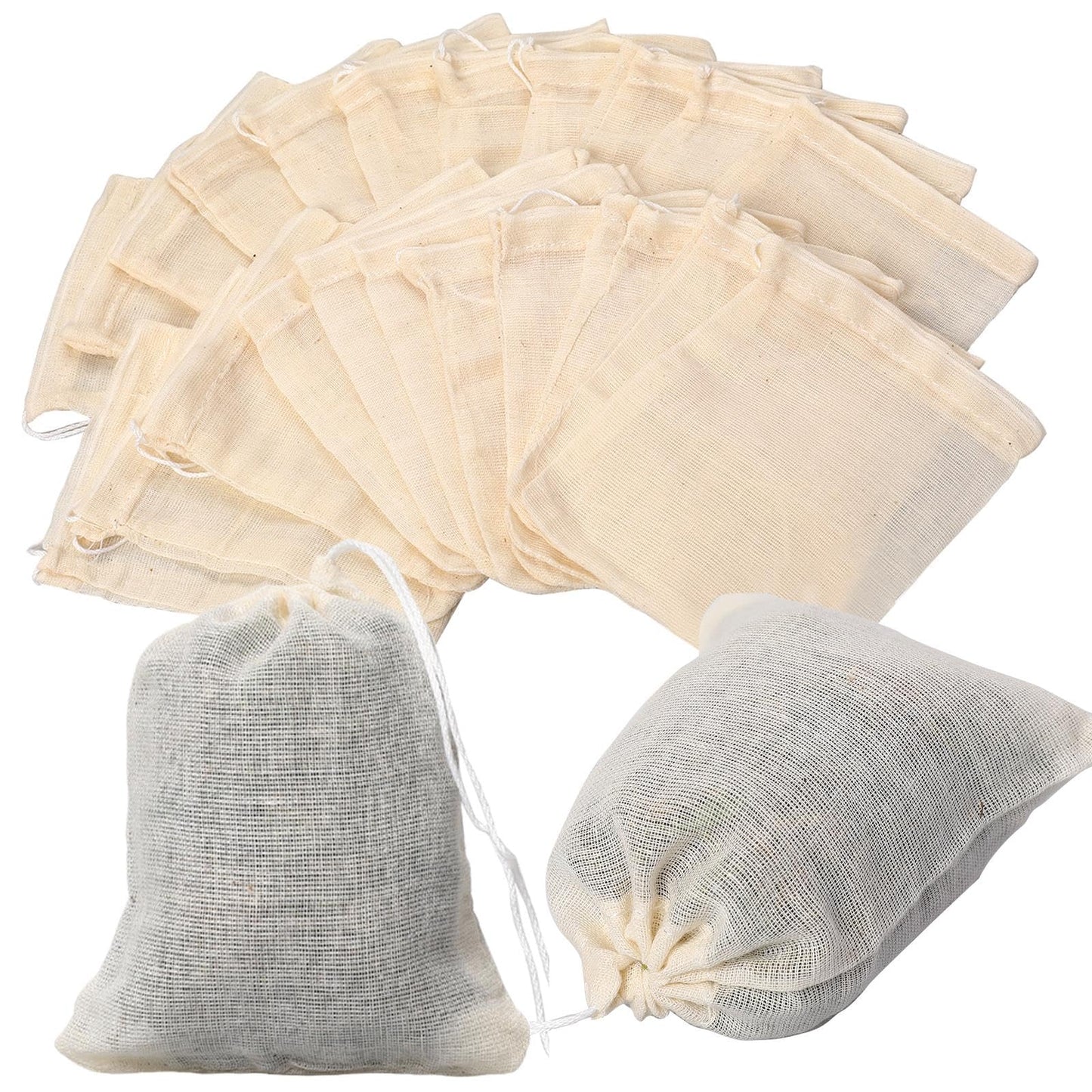 Vin Beauty 60Pcs Cotton Muslin Drawstring Bags, Reusable Tea Bags Small Drawstring Bag Muslin Bags, Small Bags Drawstring Drawstring Hessian Bags, Bags with Drawstring for DIY Home Storage(8x10cm)