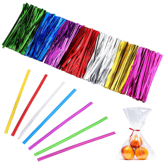 Hariendny 800pcs Bag Ties Twists 4" Wire Twist Ties Bread Ties for Bags, Gift Wrapping Ties, Foil Twist Ties Wire Ties for Bags Bakery Candy Coffee Bags, Goodie Bags (7 Color)