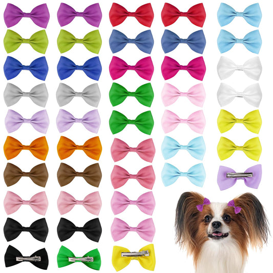 Hair Accessories for Dogs 40 Pieces Dog Hair Bows knot Small Dogs Cute Mini Pet Hair Clip Bows Handmade Hair Accessories Bow Multicolor Bows with Metal Clips for Dog Cat Hair Party Christmas Birthday
