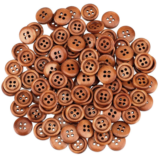 200 Pcs Wood Buttons 1/2'' Round Sewing Buttons Brown Buttons Brown Color Wooden Buttons 4 Hole Flatback Coat Buttons for Sewing DIY Crafts