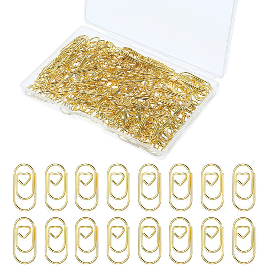 Love Heart Shaped Paper Clips, 150 PCS Small Gold Paper Clips Cute Stainless Steel Mini Paperclips Small Heart Paper Clips Holder for Office School Home Desk Document Note Organizers