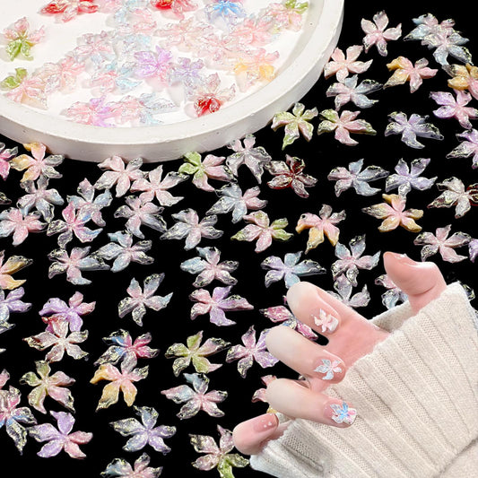 100 PCS Flower Nail Art Charms 3D Hawaii Flowers Nail Rhinestones, Beach Nail Charms, Nail Diamonds Nail Jewelry Ice Flower Nail Supplies for Women Manicure Decorations