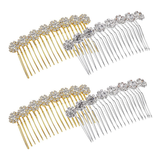 4 Pcs Side Combs Diamond Hair Side Combs Rhinestone Flower Hair Side Combs Silver Wedding Bridal Hair Combs Hairpieces Bridal Jewelry Hair Accessories for Women and Girls