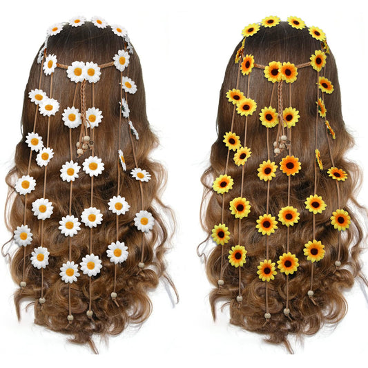 2Pcs Sunflower Hippie Headband Flower Headband Floral Crown Flower Headdress Sunflower Hair Accessories for Women Girls
