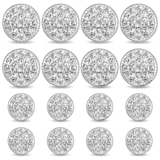 16 Pcs Rhinestone Buttons, Crystal Silver Button for Clothes