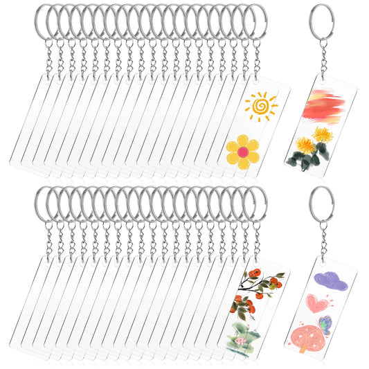 120 Pcs Clear Acrylic Keychains Blanks Set Rectangle Acrylic Blanks Including 40 Pcs Rectangle Acrylic Blanks (3 x 7cm) 40 Pcs Jump Rings 40 Pcs Key Rings with Chain for Vinyl DIY Craft