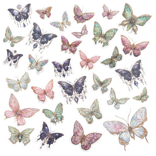 80PCS Vintage Butterfly Stickers Set Holographic Glitter Butterfly Stickers Waterproof Transparent Resin Stickers Decals for Scrapbooking Supplies Journals Daily Planner Laptop Crafts Decor