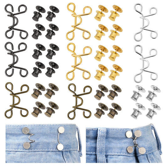 Jean Buttons Pins for Women,8 Set Pant Waist Tightener for Loose Jeans Adjustable Waist Buckle Extender Reusable Waistband Tightener No Sewing Detachable Button Adjuster for Pants Dress Too Big