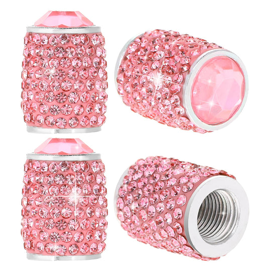 4 Pack Pink Tire Valve Caps Sparkling Pink Cute Air Caps for Tires, Bling Tire Valve Stem Caps Covers for Cars, Glitter Crystal Rhinestone Car Tire Air Valves Covers