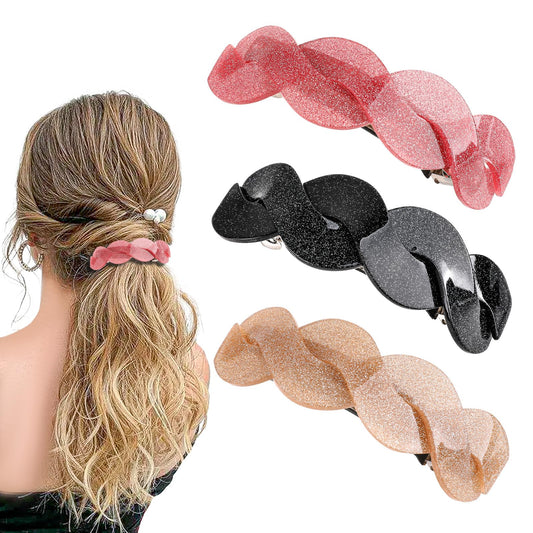 3 Pieces Hair Clips Hair Clips for Women and Girls Retro Classic Hair Clips Large Hair Accessories Sparkly Ladies Hair Clips (Pink, Khaki, Black)