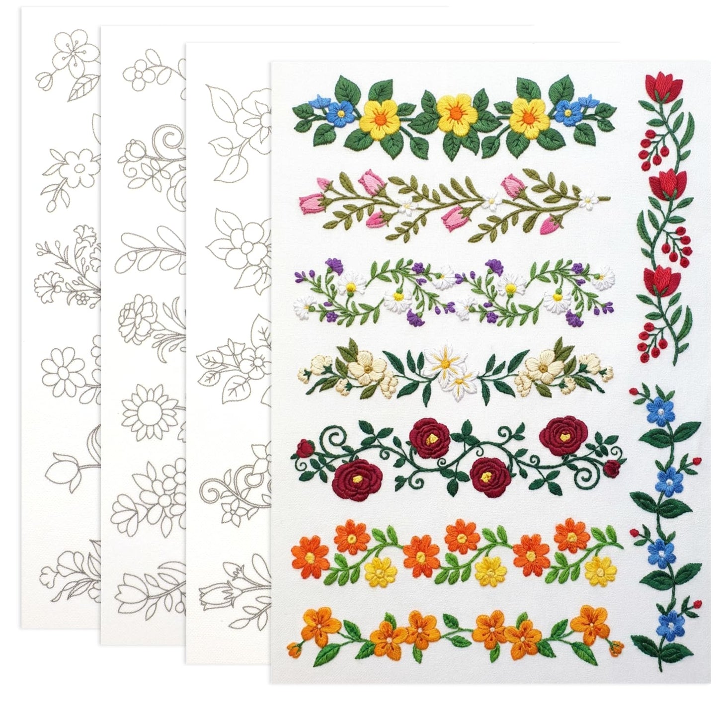 4 Sheets 27 Pcs Water Soluble Embroidery Patterns Water Soluble Stabilizer for Embroidery Tear Away Long Rattan Flowers for Jean Tshirt Carves Shirts Coats Bags Towels Hand Sewing