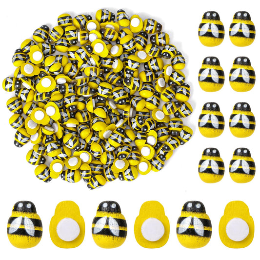 150Pcs Tiny Wooden Bees Craft Decoration Fake Bee Flatback Self-Adhesive Bumble Bee Decorations Mini Wooden Bees for DIY Craft Scrapbooking Party Home Wreath Bee Shaped Bee Hive Honeycomb Decor