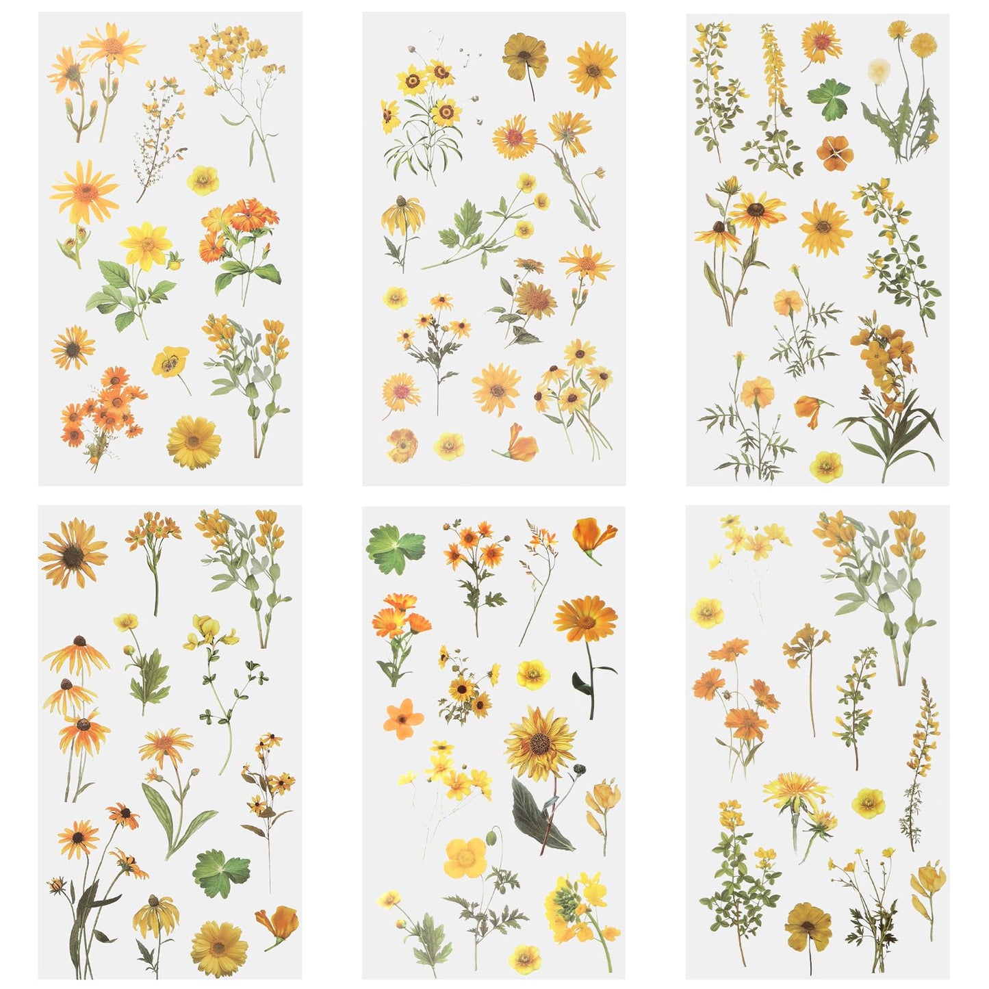 Sunflower Stickers, 6 Pcs Transparent Decals for Crafts Waterproof Flower Stickers Vinyl Flower Themed Decals for Scrapbook Supplies Card Making Journaling Water Bottles DIY Crafts Decoration