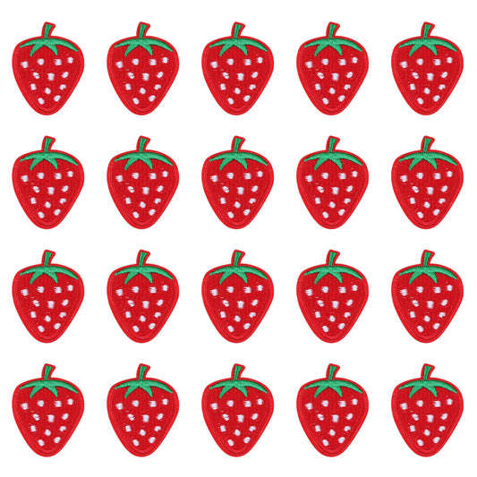 20 Pcs Red Strawberry Appliques Cute Strawberry Embroidered Iron on Patches Fruit Decorative Patches Cute Sew On Applique for Shirts, Jeans, Hats, Coats, Jackets, Backpacks