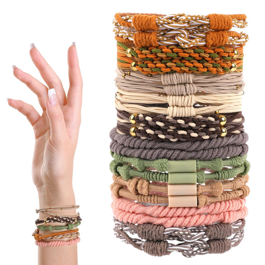 20 Pcs 10 Colors Hair Tie for Women Girls, Boho Hair Ties Bracelet, Hair Ties for Women Thick Hair, No Damage Cute Soft Braided Hair Ties, Boho Hair Accessories(5 Styles x 4, 10 Colors x 2)