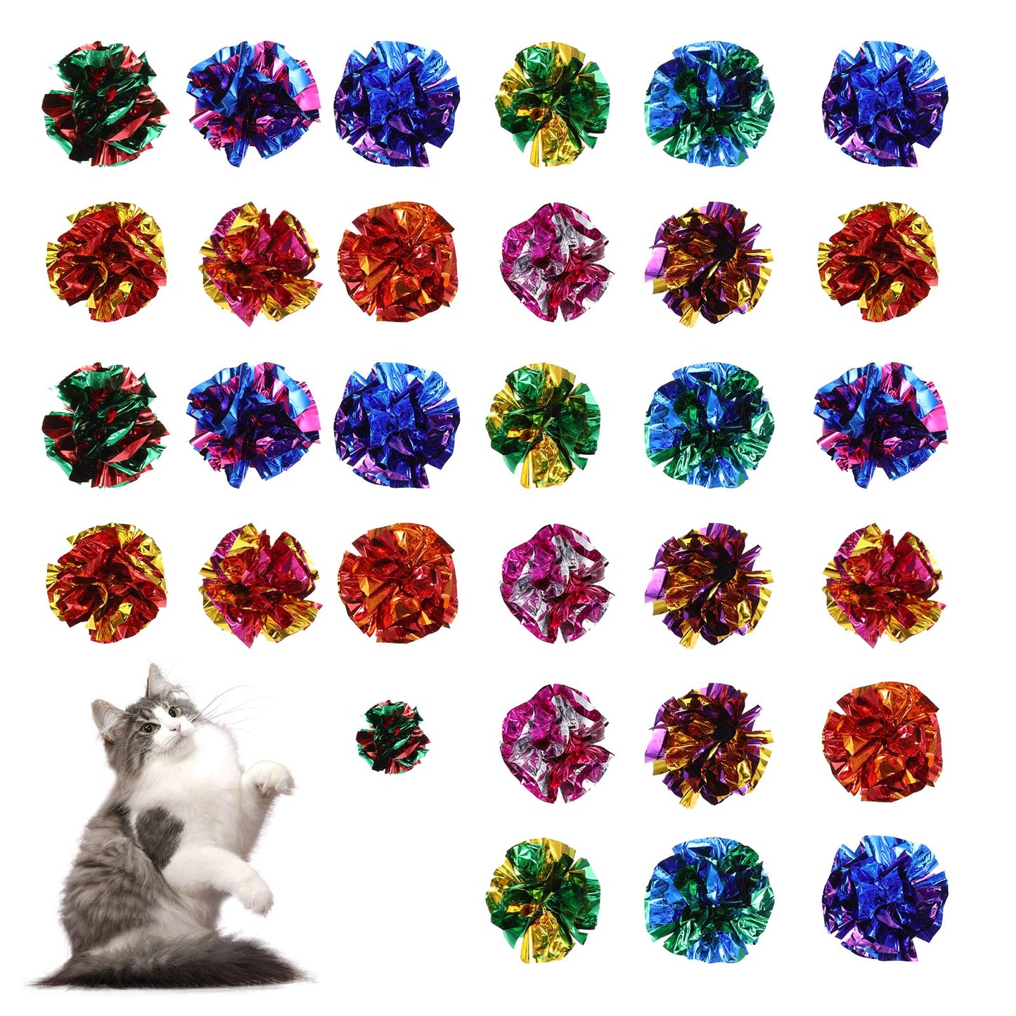 SynHHergyx 30 Pcs Cat Crinkle Balls, 2.36" Polyester Crinkle Balls for Cats Toys, Mylar Film Ball Cat Toys, Colorful Chase Toy for Indoor Cats and Kittens to Keep Fit Active Interactive Crinkles Ball