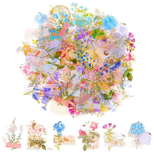 90pcs Gold Foil Floral Stickers Flower Stickers Transparent Aesthetics Sticker Set Self-Adhesive Vintage Scrapbooking Stickers for Card Making Envelope Journaling Notebook