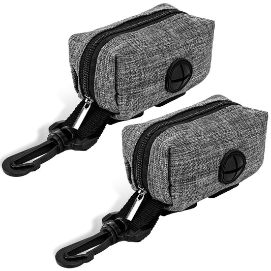 KALIONE 2 Packs Dog Waste Bag Holders, Dog Poop Bags Holders with Hook Clip, Dog Poop Bag Dispenser with Zipper, Dog Poop Bags Dispenser for Leash, Portable Poop Bags Holders for Walking Running, Grey