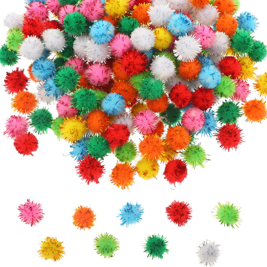 200 Pcs Pom Poms for Crafts Glitter Tinsel Pom Poms Sparkle Balls Fluffy Craft Pompoms Multicolor Soft Pompoms for DIY Decoration(1cm/0.4inch)