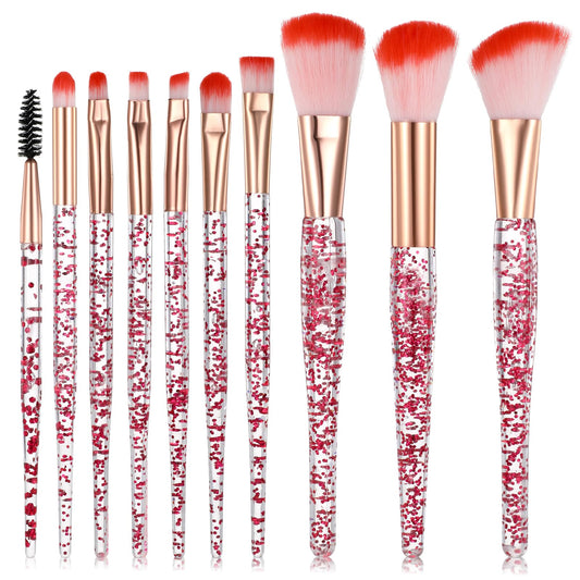 10 Pcs Glitter Makeup Brushes Set Eye Shadow Brushes Set Bling Makeup Brushes Cute Professional Foundation ConcealerEyeliner Blush Lip Blending Synthetic Brushes Tools Transparent Handle for Women