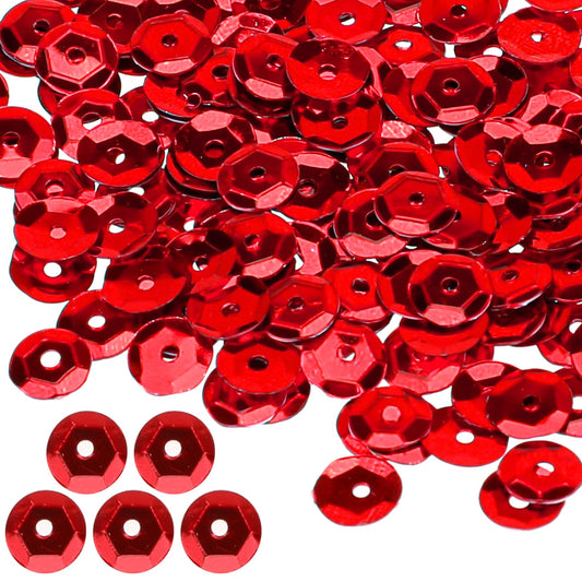 6mm Loose Sequins, 4000Pcs Round Embroidery Craft Sequins Cup, Sequin Bulk Spangles with Holes for Sewing Craft Nails Decorations Art DIY, Red