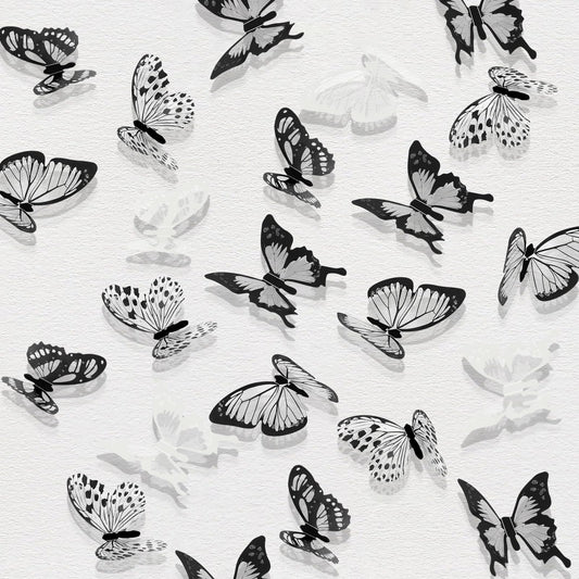 90Pcs 3D Butterfly Wall Stickers Crystal White Black Butterfly Wall Deco Removable Butterflies DIY Art Decor Crafts for Window Furniture Wedding Baby Kids Bedroom Christmas DIY Decor