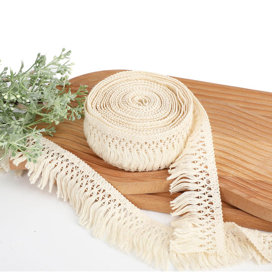 10 Yards 2.3-inch Wide Sewing Fringe Trim Fringe Tassel Trim Boho Long Fringe Trim Beige Lace Trim Cotton Tassel Fringe Trimming for Clothes Curtains Dress Sewing Crafts