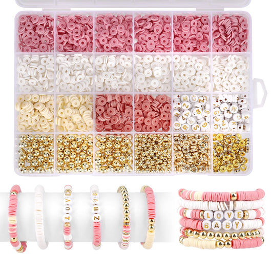 KALIONE Bracelet Making Kit Clay Beads Set Gold Beads for Bracelets Making Flat Round Charm Bracelet Letter Beads for Jewelry Making (Set A)