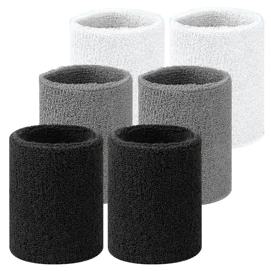 3 Pairs Wrist Sweatband Athletic Cotton Sweat Bands Sports Sweat Bands Wristband Tennis Band For Sports Running Gym (Black White and Grey)
