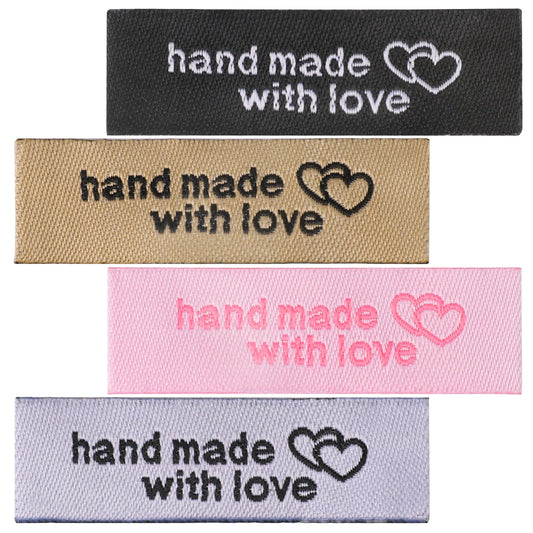 120PCS Personalized Sewing Labels for Handmade Items Hand Made with Love Sewing Labels Tags, Quilt Labels Cloth Tags Sew on Clothing Labels Valentine's Day Christmas Wedding Party Gift Tags
