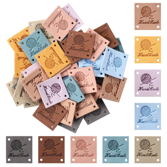 45 Pcs PU Leather Handmade Label, Colorful Handmade Tags, Crochet Items, Handmade Clothing Labels, Sewing Labels, Personalized Clothing Labels Knitting Tags for Crochet Sewing DIY Crafts Jeans Bag