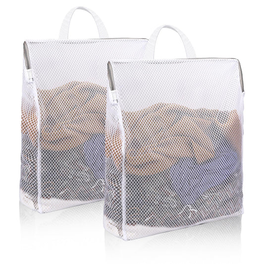 2 Pack Socks Laundry Bag Large Hanging Laundry Bags Mesh Wash Bags with Handle, Widening Zippered Laundry Mesh Bag Travel Garment Lingerie Delicate Sock Bag for Washing Machine 40 x 50 cm