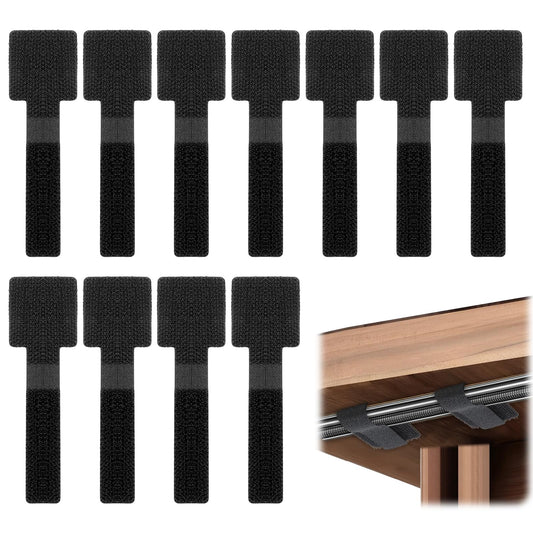 80 Pcs Hook and Loop Cable Straps, Self-Adhesive Hook and Loop Cable Ties Reusable Wire Organizers Sticky-Back Cord Organizer for Cords Home and Office Black