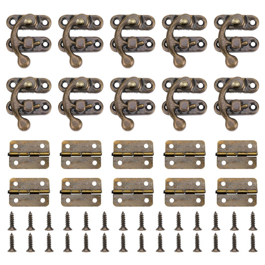 100Pcs Antique Box Hinges Bronze Mini Swing Arm Clasp Latch Left Right Toggle Latch Hook Hasp Jewelry Box Curved Buckle with Matching Screws for Suitcase Jewelry Box Cabinet Toolbox DIY Decorative