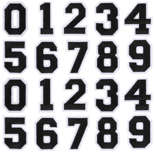 20 Pieces Black Iron on Numbers Patches 0-9 Iron On Stickers Sew On Decals Number Appliques for Clothes, Dress, Hat, Socks, Jeans, DIY Accessories, 2 Inch