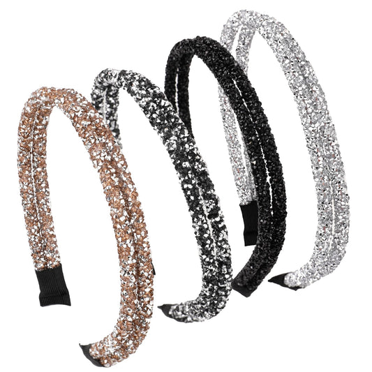 4 Pcs Rhinestone Headband for Women Glitter Headbands Double Layer Headbands, Sparkly Hair Hoops Bling Beaded Hair Bands Crystal Headbands for Girls Hair Accessory