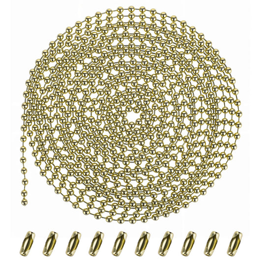 120 Inch Ceiling Fan Pull Chain Metal Beaded Pull Chains Extension 3.2mm Diameter Beaded Ball Light Extension Chains with 10 Connectors Light Chain Pulls Extenders (Gold)