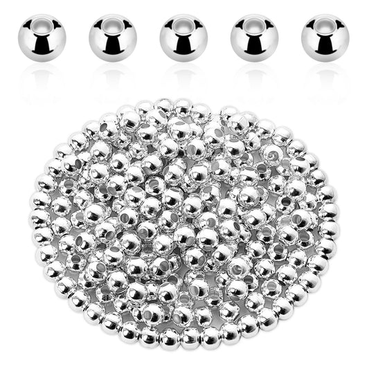 Silver Spacer Beads, 150 Pcs 8mm Round Smooth Spacer Beads for Jewelry Making Metal Silver Plated Loose Charm Bead with Hole for DIY Jewelry Making Bracelet Necklace Earring Crafts