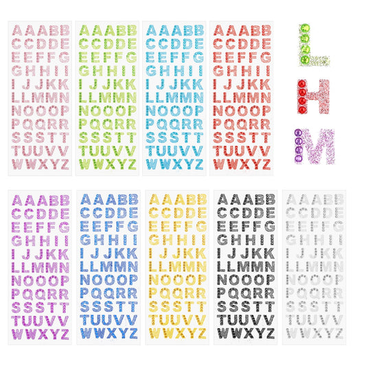 495 Pieces Glitter Alphabet Stickers, 9 Sheets 0.6" A-Z Rhinestone Letter Stickers Self-Adhesive Crystal Stick on Letters Shiny ABC Word Sticker by Letter for Scrapbooking, Card Making, DIY Art Craft