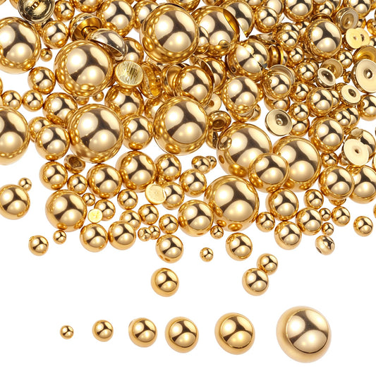 1000 Pcs Gold Flat Back Pearls Imitation Pearls Half Ball Flatback Bead Mixed Sizes 2mm-8mm Gold Peach Flatback Pearl Beads for DIY Nail Art Crafting, Jewelry Making, Shoes, Cup, Phone Decoration