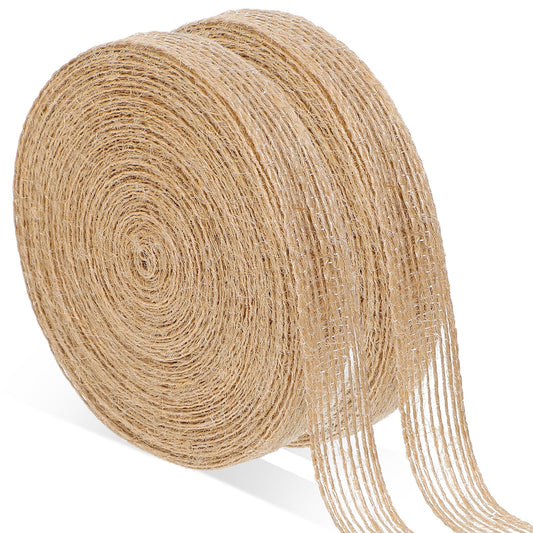 2 Rolls Burlap Ribbon, 1/2 Inch X 10 Yards Natural Jute Ribbon Brown Ribbons for Crafts, Gift Wrapping, Big Bow, Wreath, Tree, Weddings, Parties, Outdoor Decoration, Thanksgiving, Christmas