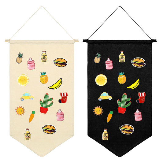 2 Packs Wall Hanging Earring Holder, Pin Badge Display Canvas, Brooch Jewelry Display Stand, Pin Badge Lapel Storage Case, Wall Mount Display Banner for Earrings Jewellery Crafts Collect, Black+Beige